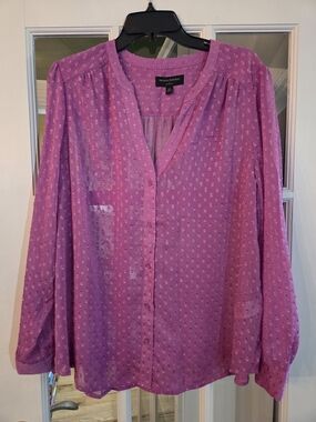 Ann Taylor Magenta Dotted Button-Front Blouse - Size XL